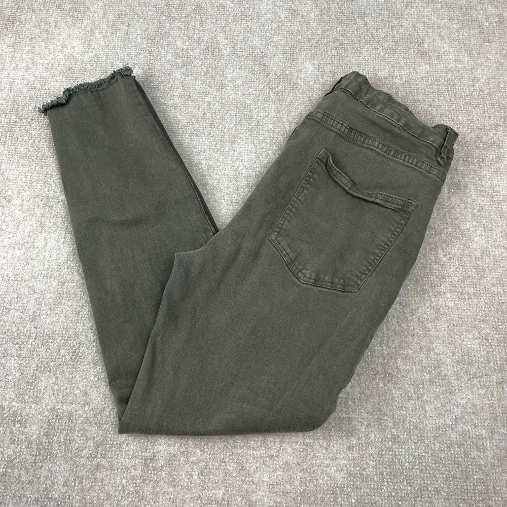 Angel Kiss Ankle Jeans Womens 13/31 Green Denim Cotton Frayed Hem Skinny Leg